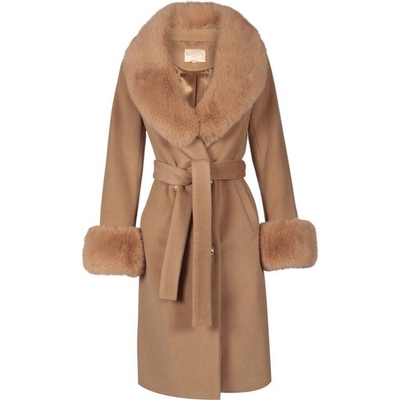 Santinni 'Marlene' Cashmere & Wool Coat in Marrone Size SMALL Womens - Picture 2 of 10